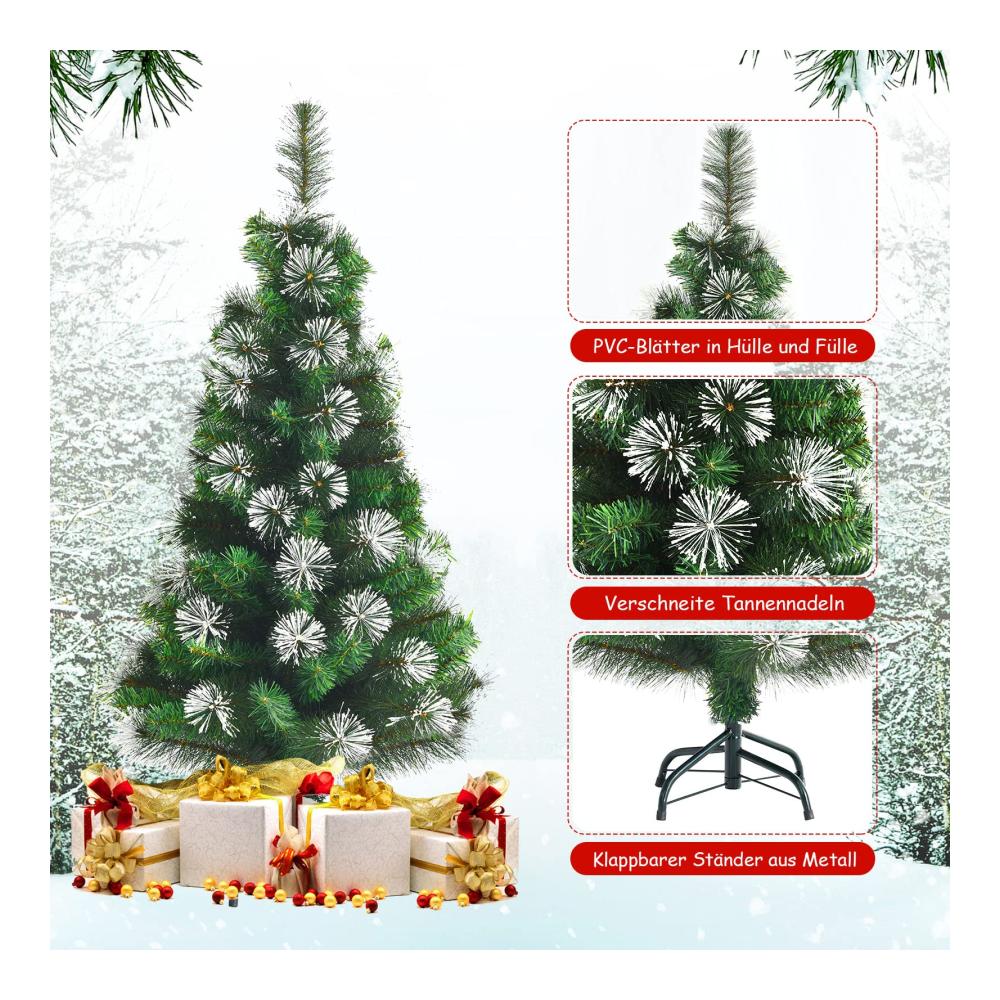 Erleben Sie festliche Magie 120 cm Künstlicher Weihnachtsbaum mit 160 verschneiten Zweigen! Stilvoller Christbaum für Zuhause Büro & Eingangsbereich. Inklusive stabilem Metallständer & praktischem Klappsystem für mühelose Aufbewahrung. Verschönern Sie Ihr Fest mit diesem zauberhaften Tannenbaum