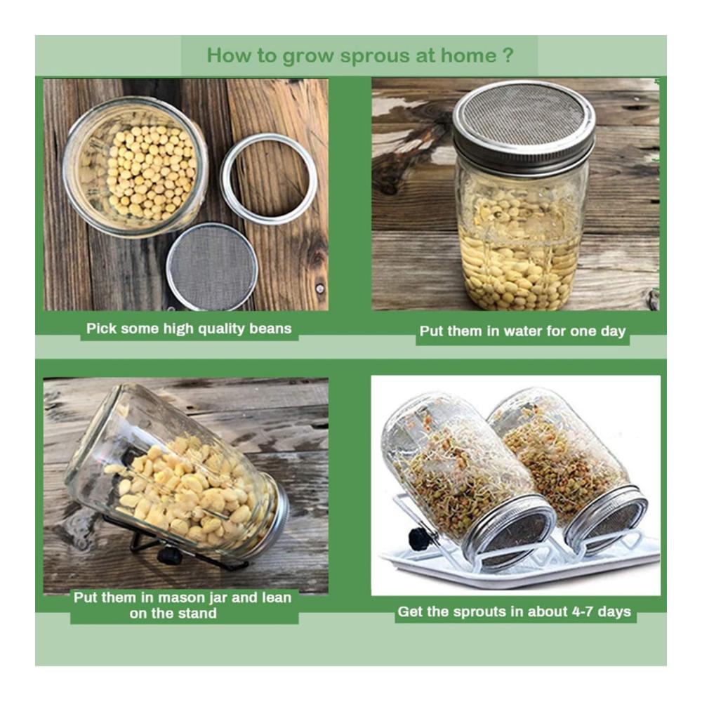 Mason Jar Keimglas-Set 2 Einmachgläser mit breiter Öffnung Keimdeckel Ständer & Abtropfschale - Perfekt für gesundes Keimen und Auf