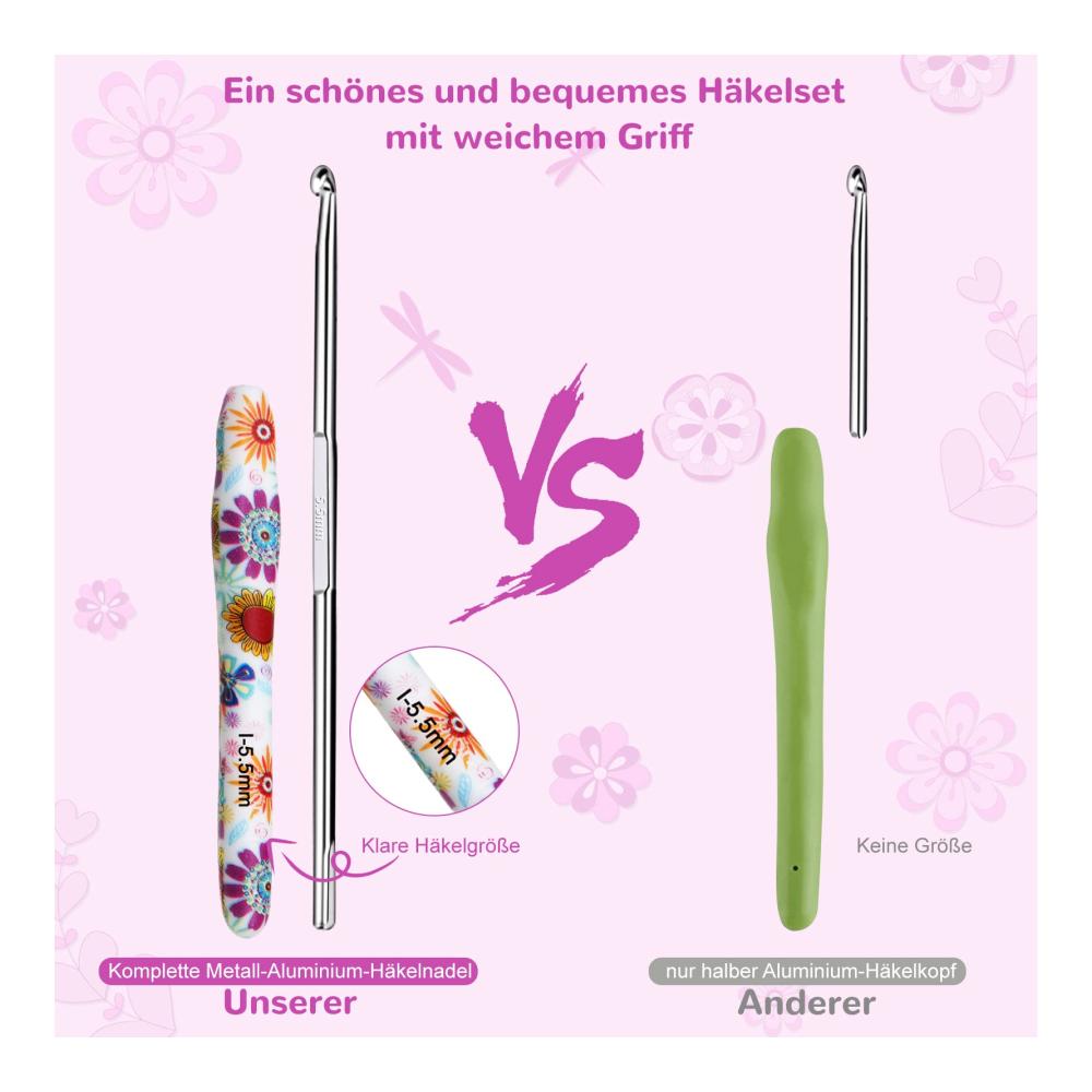 Entdecken Sie die Kunst des Häkelns mit Aeelike 14-teiliges Ergonomisches Häkelnadel-Set inklusive Rote Sonnenblume-Design. Weiche Griffe für Anfänger 2-10 mm Aluminiumhaken für glattes Häkeln. Perfektes Werkzeugset für kreative Häkelprojekte mit hochwertigen Hakenköpfen und ergonomischem Design
