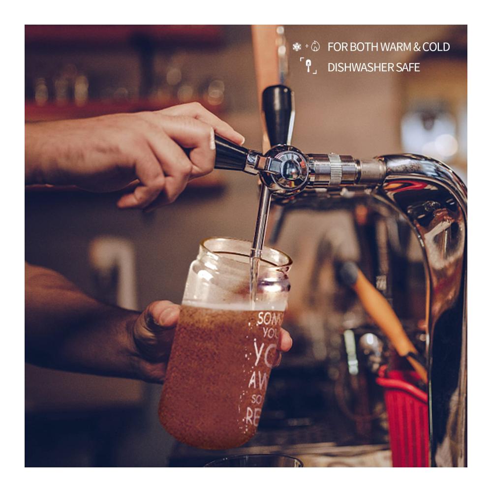 Entdecken Sie den Genuss 4er-Set Iced Coffee Cups mit Bambusdeckeln und Glasstrohhalmen | Einzigartige 16oz Bierdosenform | Stilvoller Tumbler für Smoothies Cocktails & Whiskey | Kaffee- & Teegläser die Awesome sind