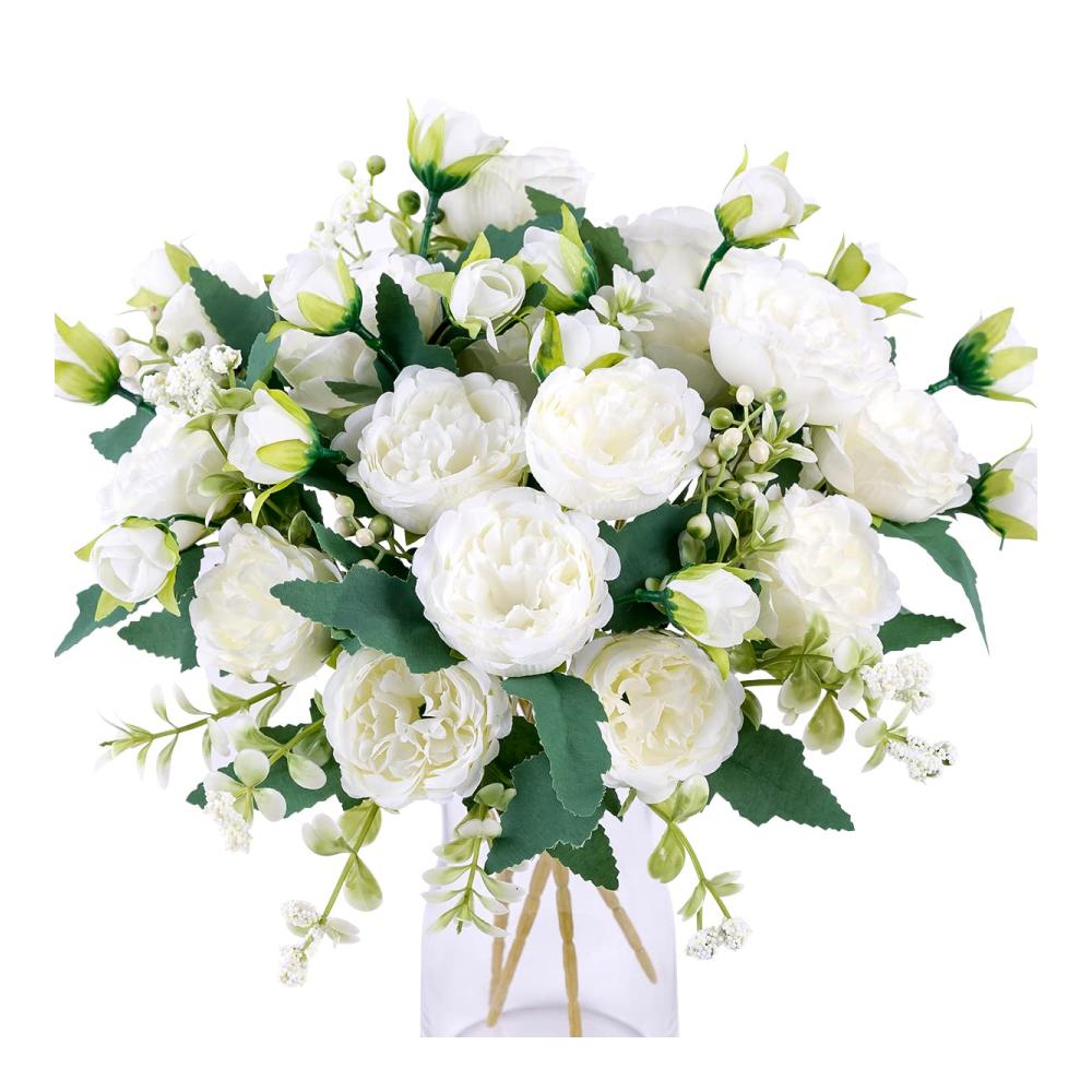 4 Bündel Pfingstrose Künstliche Blumen | Elegante Weiße Seidenpfingstrosen | Perfekt für Hochzeiten Partys & Heimdeko | Langlebige Blumensträuße & Tischaufsätze