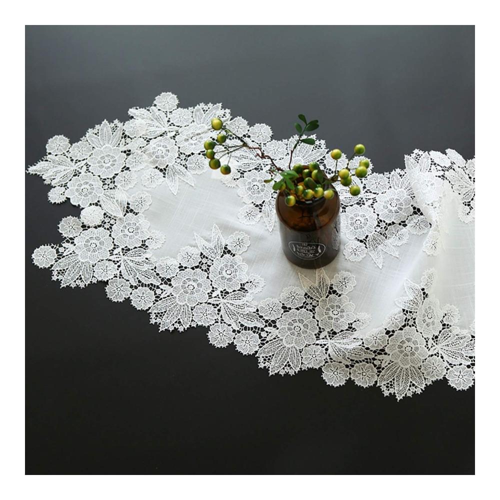 Eleganter Tischläufer Handgefertigt rechteckig Baumwolle und Leinen – Perfekte Dekoration für Ihren Tisch (Weiß 35 x 70 cm
