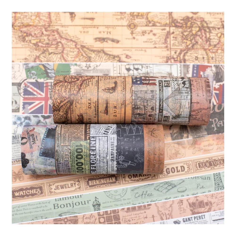 Antike Kartenmuster Washi Tape Set - 10 Rollen breites dekoratives Masking Tape für Kunst DIY Tagebuch Scrapbooking & mehr - Retro Klebebänder für kreative Projekte & Verpackung