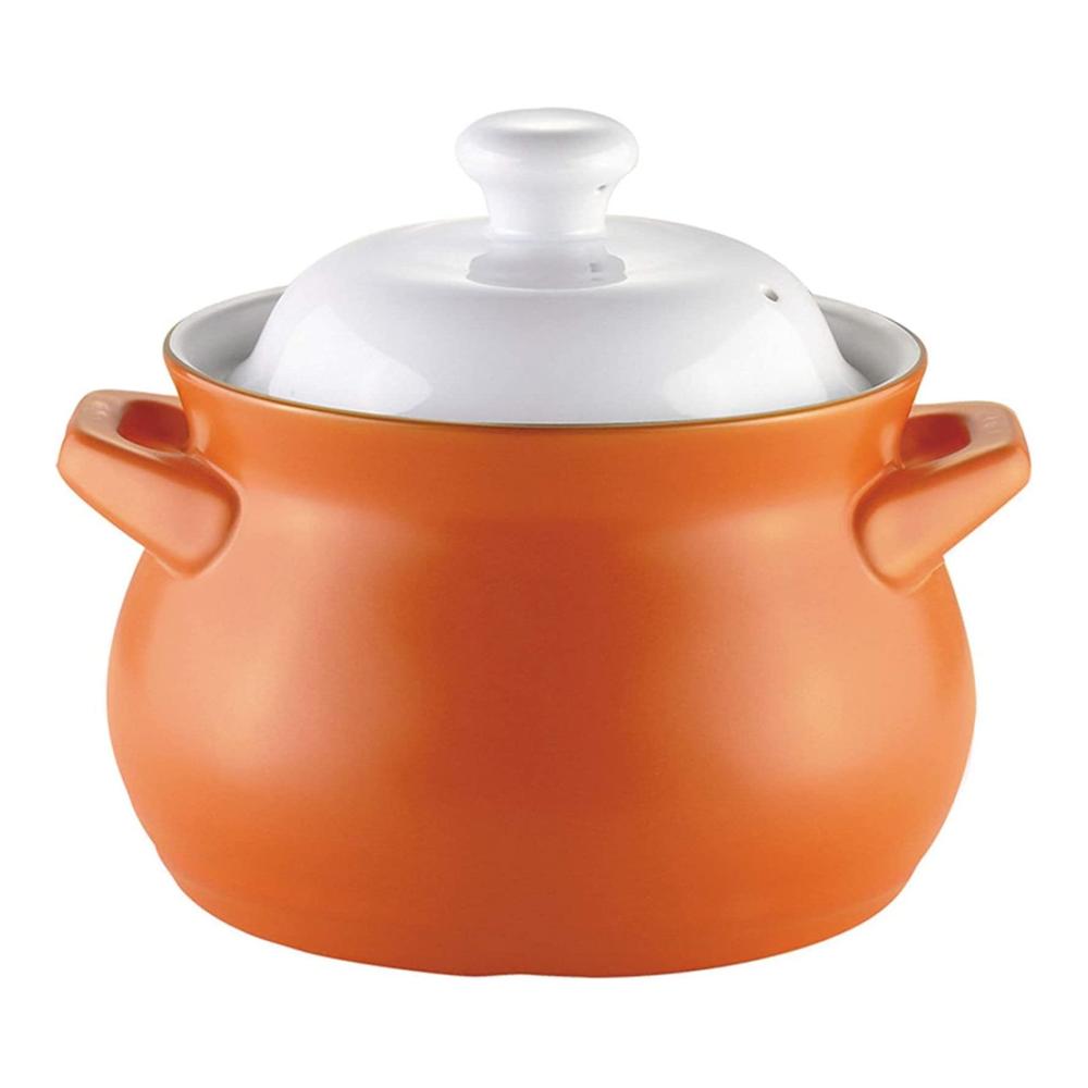 Große Tontopf Auflaufform mit Deckel | Keramik Kochgeschirr für köstliche Ofengerichte | Orange Tontopf zum Kochen