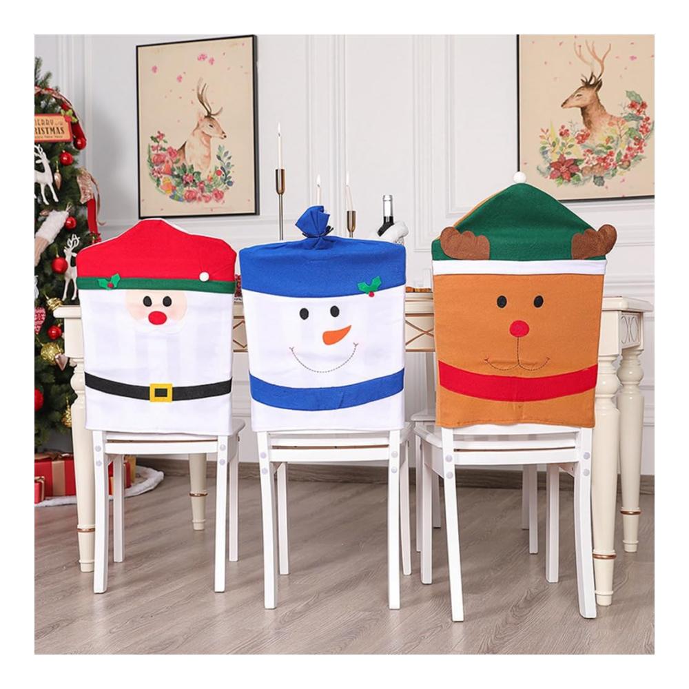 3er Set Weihnachtsstuhlhussen | Festliche Hussen für Küche & Esszimmer | Weihnachtsmann-Motiv | Dekorative Stoffbezüge für Innenbereich | Passgenau & Stilvoll