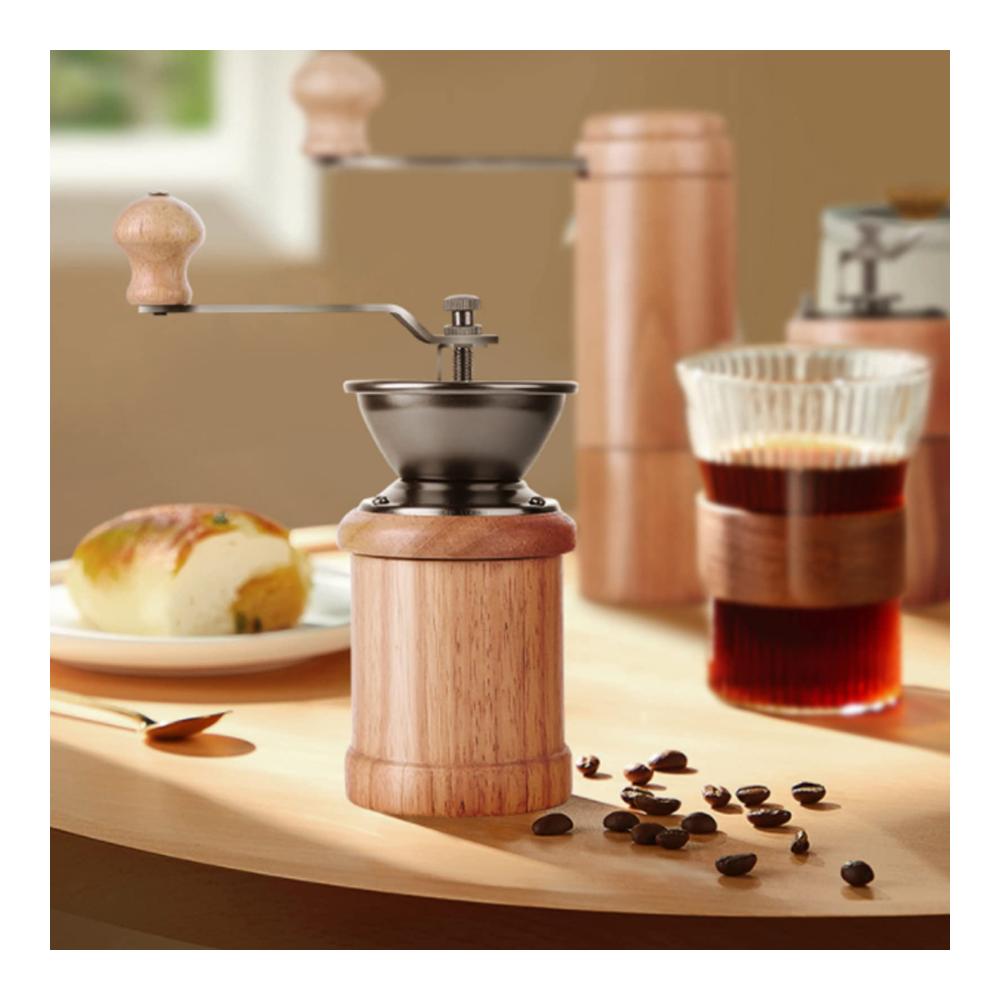 Manuelle Kaffeemühle aus Edelstahl und Holz | Handgemachte Retro-Kaffeemühle für frischen Kaffee | Handkaffeemühle für aromatische Genüsse | Helle Farbe