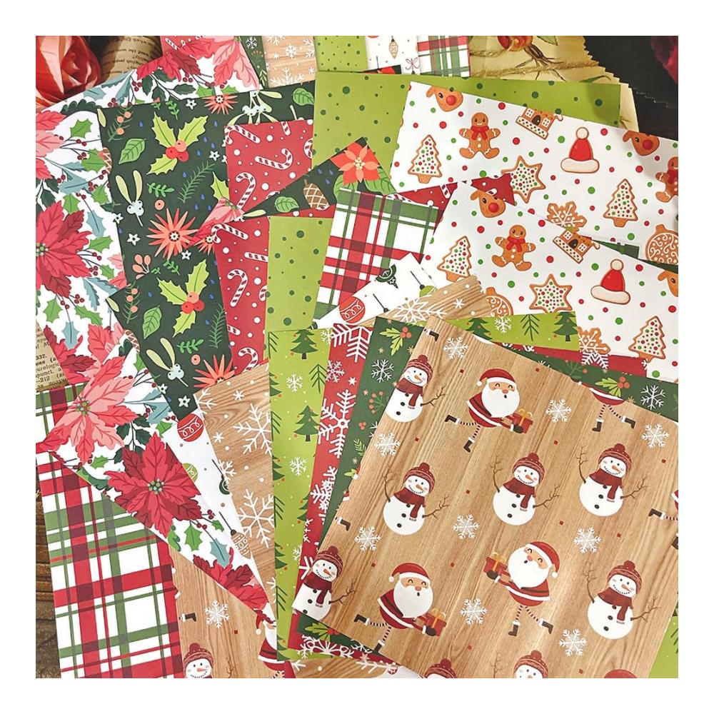 Weihnachtliches Dekorpapier-Set ZAKHSE 48 Blätter Motivpapier 152x152cm - Einseitig bedruckt - Bastelpapier für Scrapbooking Kartenherstellung und mehr - Mit Kiefernzapfen-Mustern und Designpapieren - Ideal für festliche Bastelproj