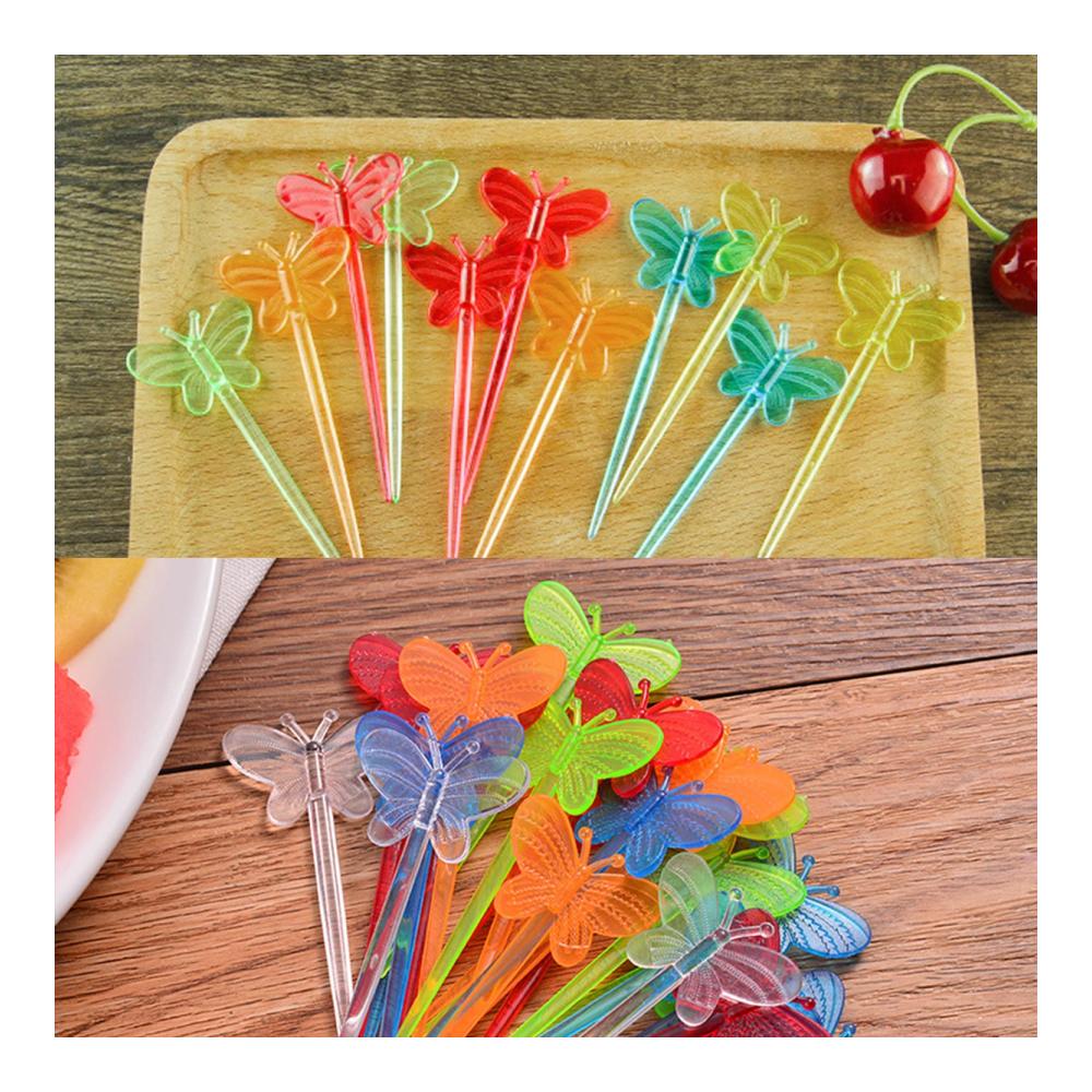 Premium Obstgabeln Set 200 Stück Mini Zahnstocher für Snacks & Desserts - Kinderparty Zubehör - Ideal für Obst Gebäck & mehr - Wiederverwendbare Niedliche Plastikspieße für Kinder und Erwachsene