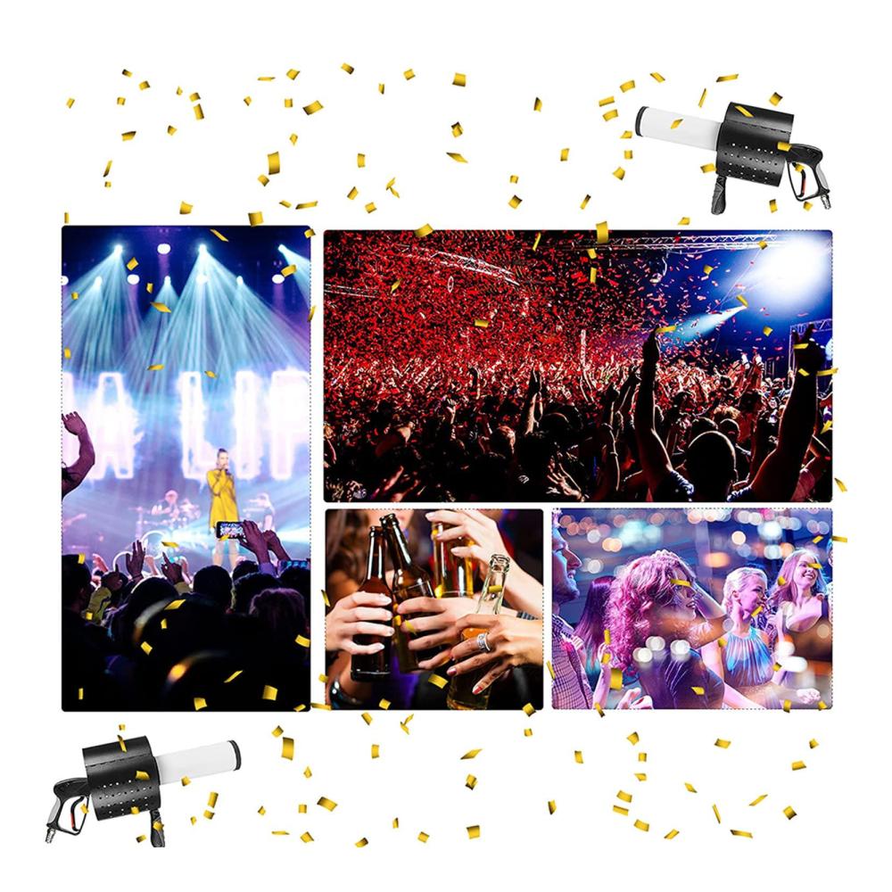 LED Konfetti Kanone Handgehalten CO2 Blaster für Party Hochzeit Club - 7 Farben Professioneller Konfettiwerfer für Konzerte und Events