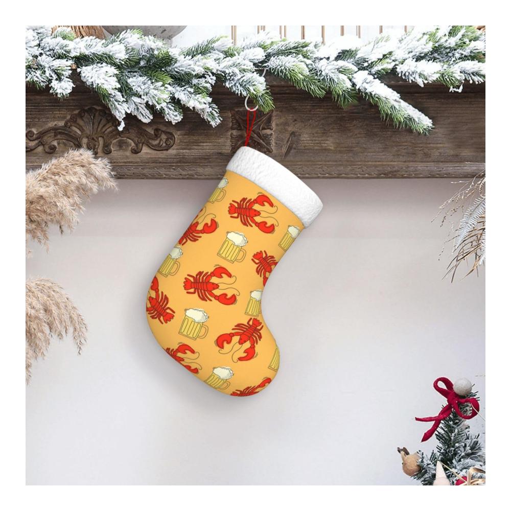 Personalisierter Nikolausstiefel Bier und Langusten Muster | Weihnachtsstrumpf für Familienfeiern | Dekorative Weihnachtsdekoration | Perfekte Ergänzung für festliche Stimmung | Hochwert