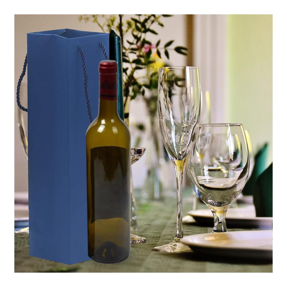 Flaschenkörbe & -träger 20 Premium Weingeschenktüten - Luxuriöse Flaschentaschen für Hochzeit Party & Weihnachten - Robuste Seilgriffe (Blau