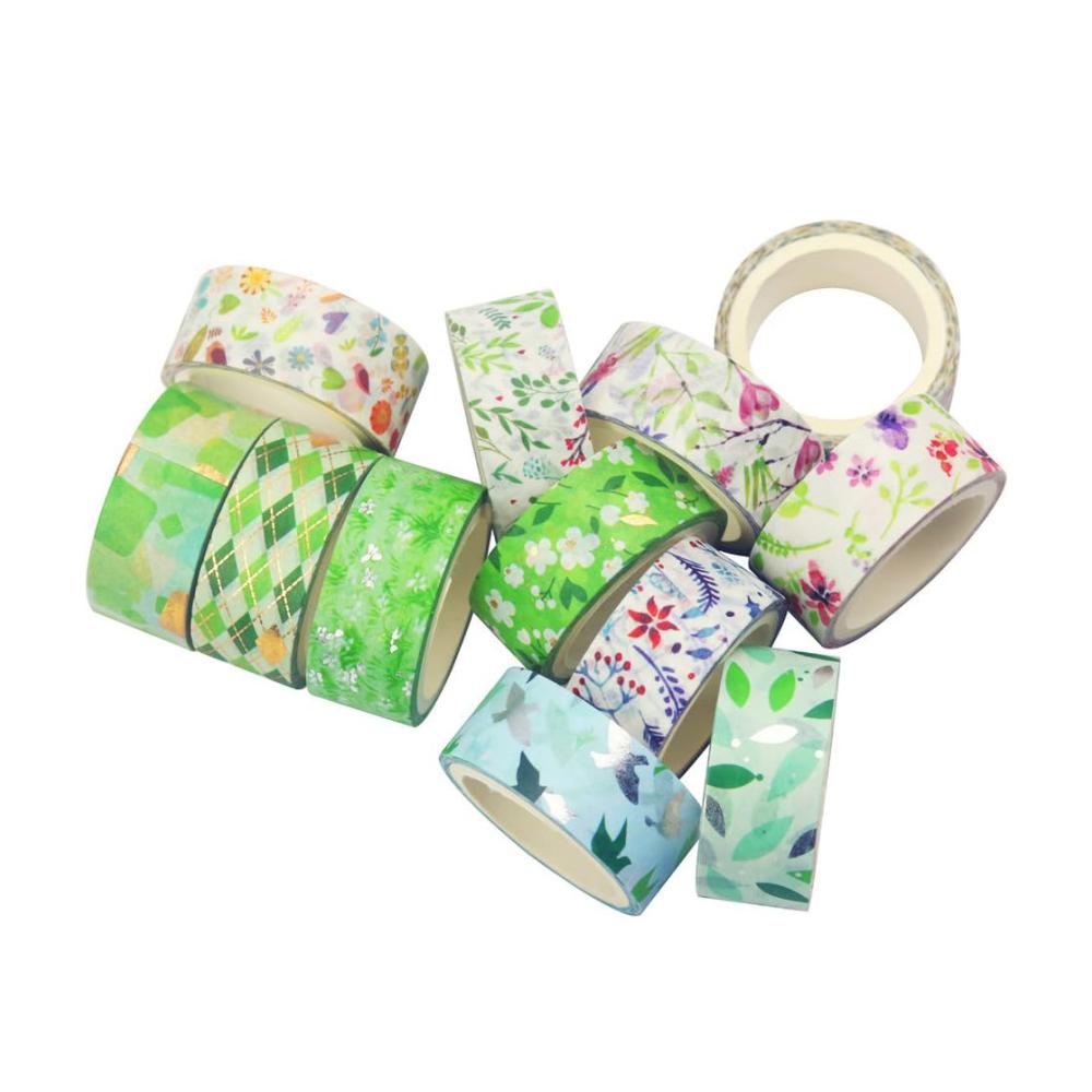Entdecke den Frühling 12 Rollen Washi Tape Set - Bunte Klebebänder für Basteln Dekorieren und Scrapbooking - Blumenmotive - 15mm Breite - DIY Zubehör für Handwerk und Journal