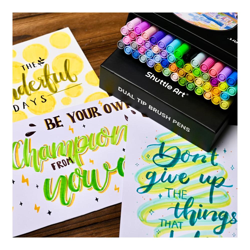 Entdecken Sie die Kreativität mit Shuttle Art 56 Pastellfarben Dual Brush Pen Art Marker - Feine und Pinselspitze für Kinder und Erwachsene - Ideal für Künstler Malbücher Kalligraph
