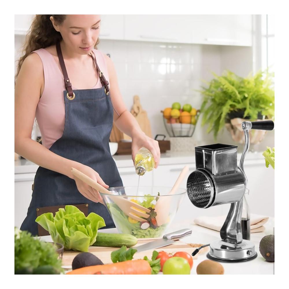 Entdecken Sie die Vielseitigkeit des Gemüsehobels! Hochwertige Trommelreibe und Käsereibe mit Kurbel aus Edelstahl - Perfekt für schnelles Schneiden und Reiben von Gemüse und Käse. Multifunktionale Handkurbel-Käsereibe mit stabiler Saugbasis für müheloses Zubereiten von köstlichen Gerichten