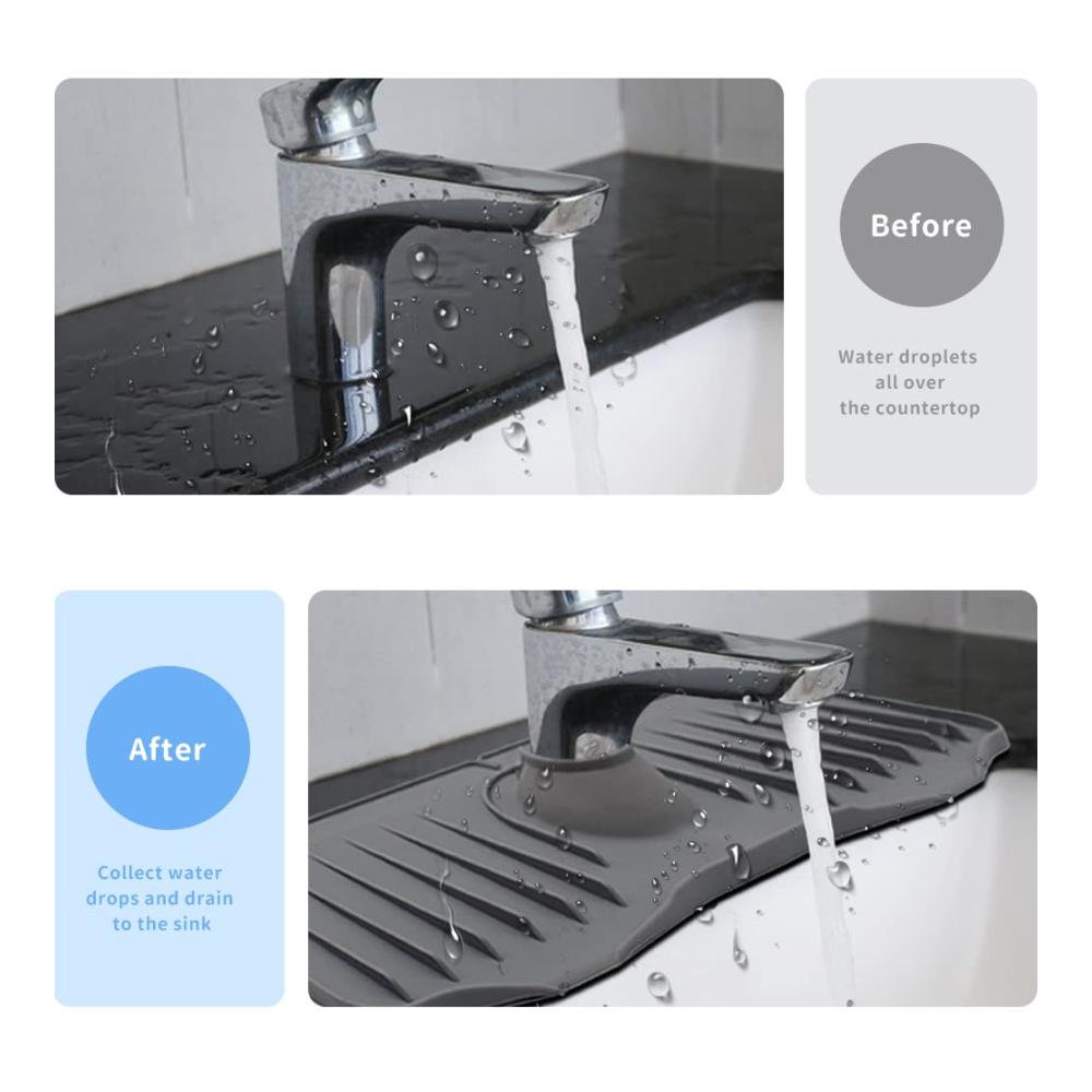 Wasserhahnfilter Graue Silikonmatte für Tropfschutz & Spritzschutz an der Küchenspüle – Absorbierende Abtropfmatte für saubere Arbeitsplatten und Waschbecken. Ideal für jeden Wasserhahn