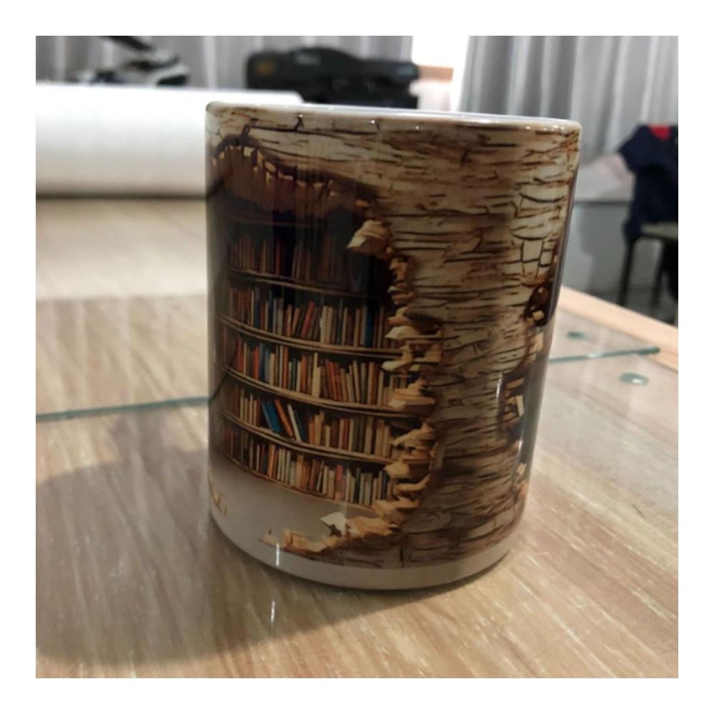Buchliebhaber Kaffeetasse | 325ml Keramikbecher mit 3D-Buchregal-Design | Tasse für Leseratten und Buchwürmer | Ideal für Buchclubs und Lesungen | Tolles Geschenk für Bücherfans