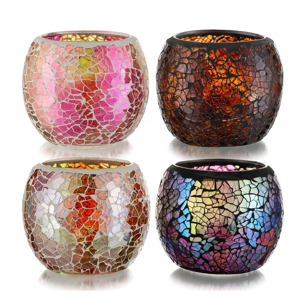 Erleuchten Sie Ihr Zuhause Bunte Mosaik Teelichthalter Glas - 4er Set für Votivkerzen & Teelichter. Orientalisches Windlicht für Geburtstag Haus Wohnzimmer & Tischdeko. Entdecken Sie die Magie der Beleuchtung