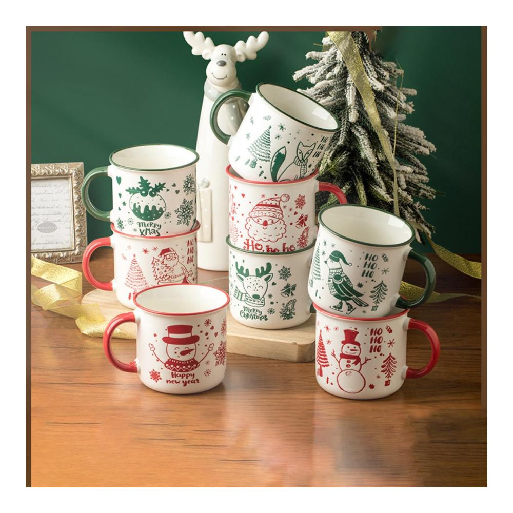 350ml Weihnachts-Keramiktasse niedliches Cartoon-Mädchen Kaffeetasse mit Deckel und rotem Löffel – Ideales Geschenk für Kaffeeliebhaber & Becher-Sammler