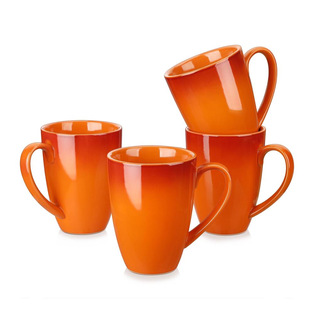 Premium Bechersets 4-teiliges Kaffeetassen-Set aus robustem Steinzeug | Große 550ml Kaffeetassen & Teetassen | Stilvoll gestaltetes Becher-Set für den täglichen Genuss | Orange Farbverlauf