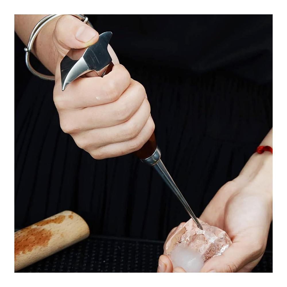 Edelstahl Eiscrusher & Barzubehör Set - Hochleistungs Eispickel mit Sicherheitsgriff 17cm Länge Ergonomischer Holzgriff für müheloses Eisschneiden. Perfekte Ergänzung für jede Bar - Schnell scharf rostfrei