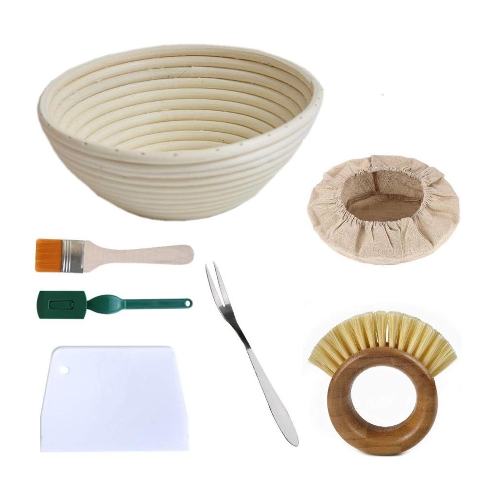Premium Gärkörbchen Oval ø 28 cm Banneton Proof Korb für Brot und Teig Backen inkl. Pinsel Einlage Brotgabel Teigspachtel & Brot-Lahme Besen - Backspaß garantiert