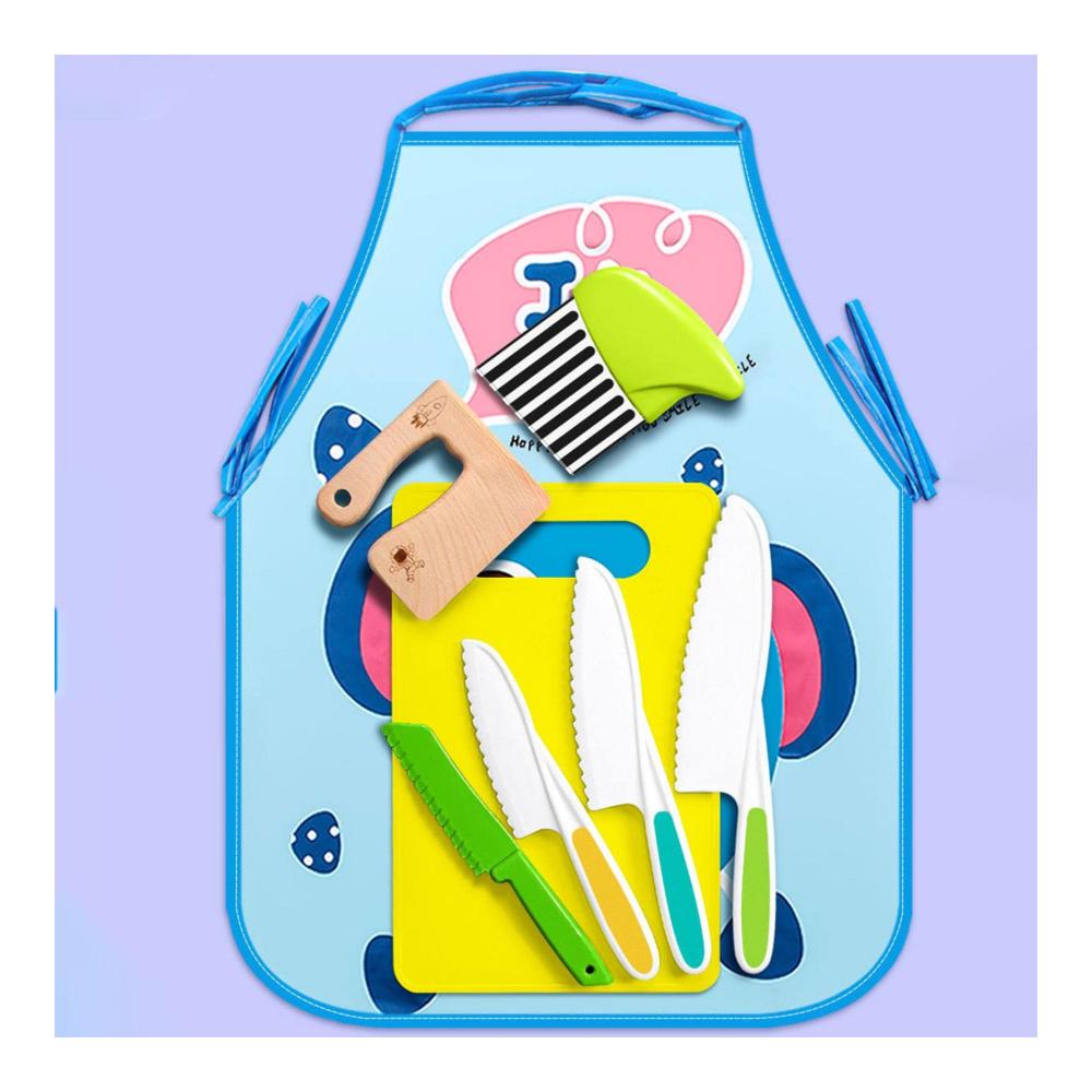 Kinder-Küchenmesser-Set aus Holz | Sicherheit beim Kochen | 8-teiliges Set mit kinderfreundlichen Wellenschliffmessern | Ideales Starter-Set für junge Köche