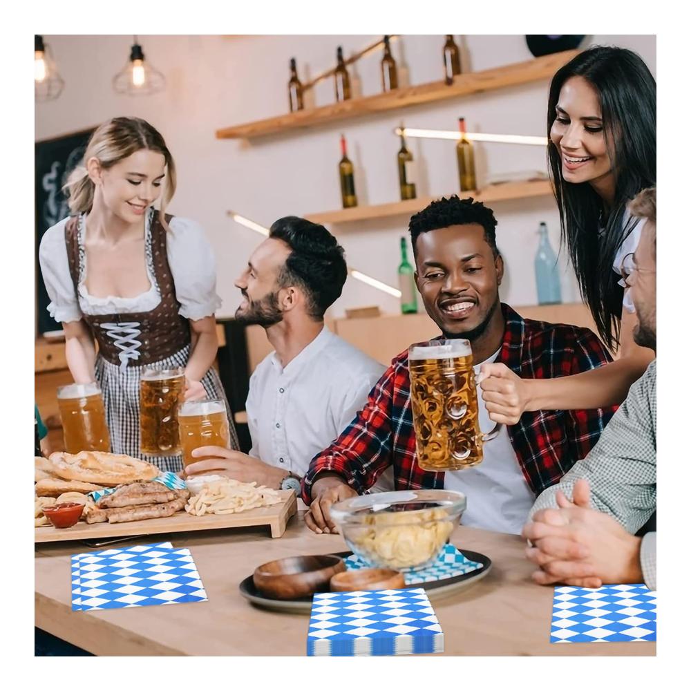 Servietten Wentsent 40 Stück Oktoberfest Bayrisch Motivservietten Blau-Weiß Kariert für Bierfest & Gastronomie 33x33cm - Deko Tischdeko Party