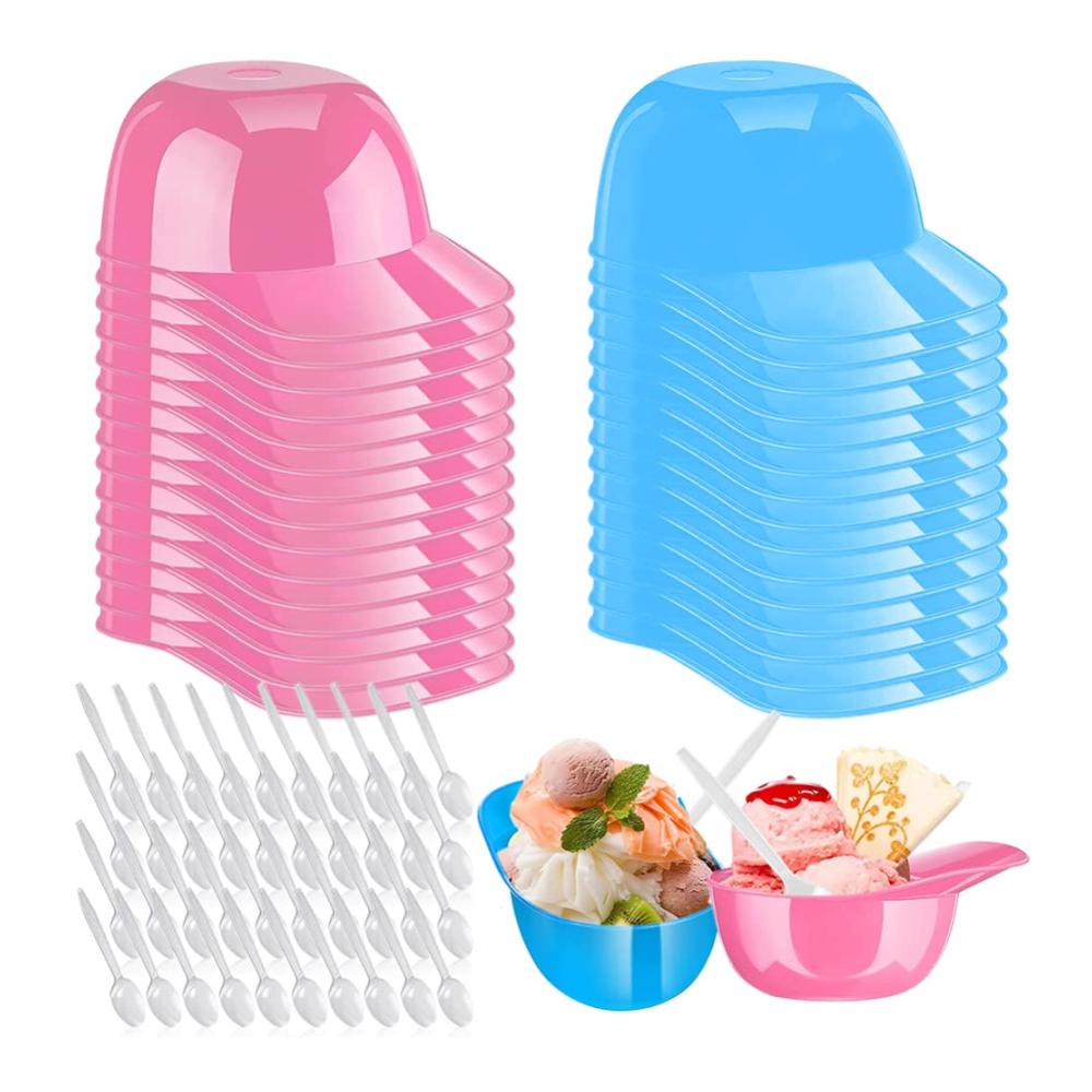 Premium Eisschalen Set - 30 Stück inklusive 40 Löffeln | Ideal für Baseball-Mottopartys | Wiederverwendbare Kunststoff-Dessertschalen für Eis Kuchen Pommes und mehr