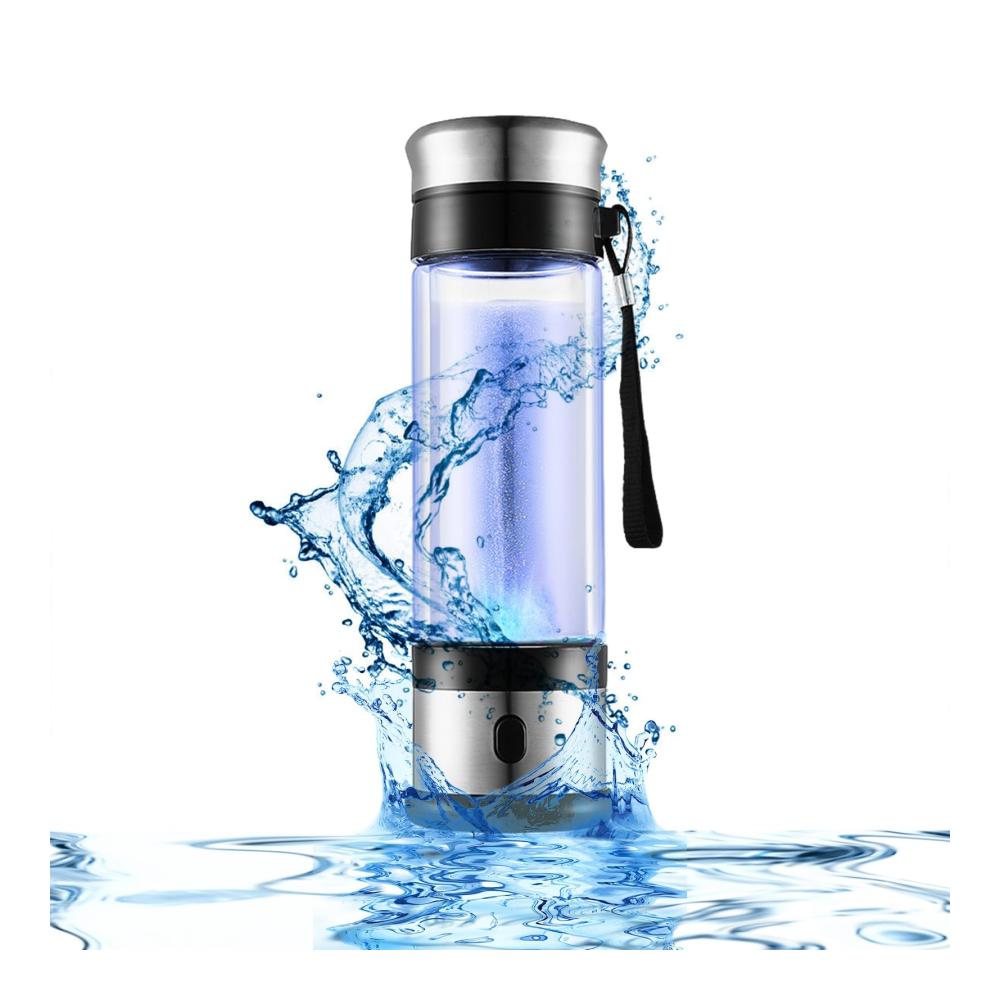 Wiederaufladbare Wasserstoff-Filterflasche Tragbarer Ionisator mit PEM-SPE-Technologie für gesundes Wasser unterwegs - Ideal für Home-Office und Reisen (Schwarz