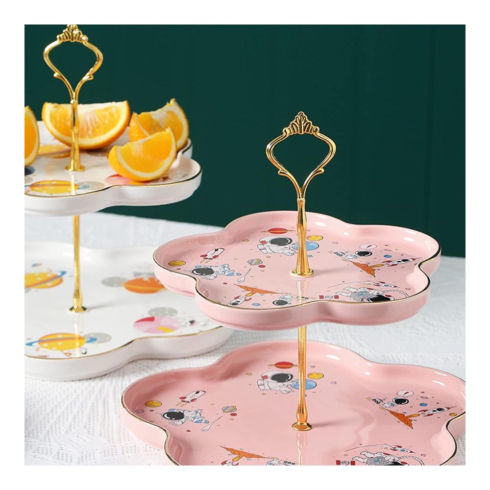 Edler Cupcake-Ständer aus Keramik & Metallgriff | 2-stöckiger Desserttisch für Hochzeiten & Feiern | Deko & Serviergeschirr für Gebäck Obst & mehr