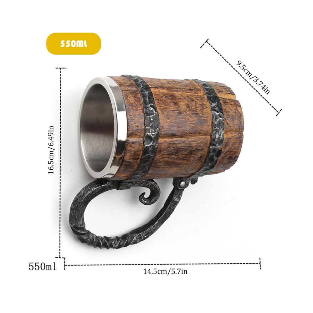 Entdecken Sie den Genuss mit unseren Premium Bierkrügen Wikinger-Trinkbecher 550 ml Holzfass-Kaffeebecher auslaufsicheres Edelstahl-Trinkgeschirr mit Griff. Handgefertigter mittelalterlicher Cocktailbecher für Tee und Kaffee – Stilvoll