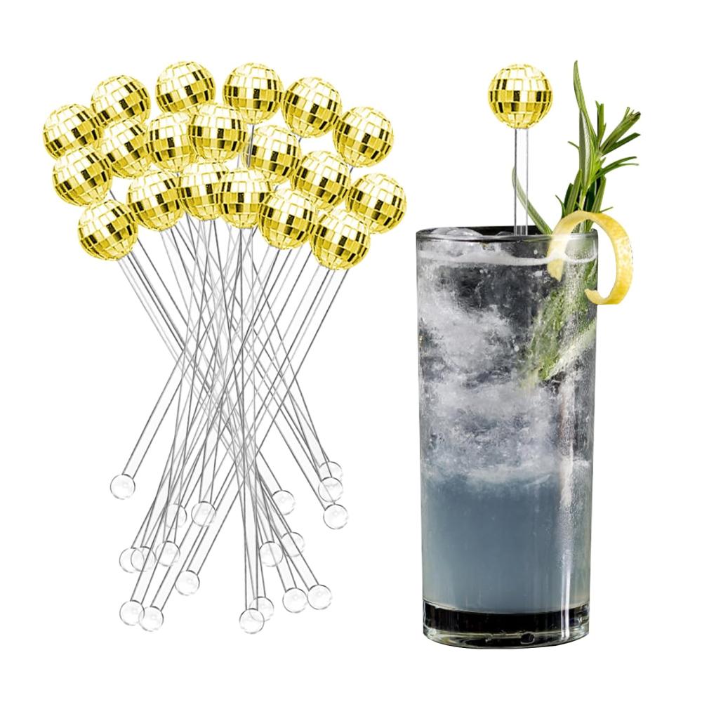 Entdecken Sie den Glanz Goldener Swizzle Stick Cocktailrührlöffel mit wiederverwendbaren Discokugeln aus Kunststoff - Perfekt für stilvolle Drinks zu Hause oder in der Bar. Erleben Sie kristallklaren Genuss