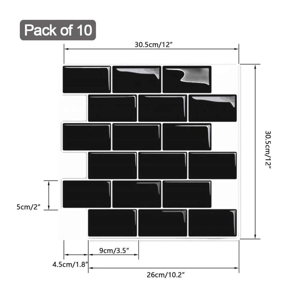 Verleihen Sie Ihrem Zuhause Glanz! 10 Stück 3D Fliesenaufkleber für Bad & Küche - Selbstklebend Vinyl Schwarz PVC. Dekorieren Sie mit Stil Metro Fliesen Wandpaneele 30x30. Erneuern Sie Ihre Räume mühelos mit Fliesendekor. Top-Qualität Klebefliesenfolie