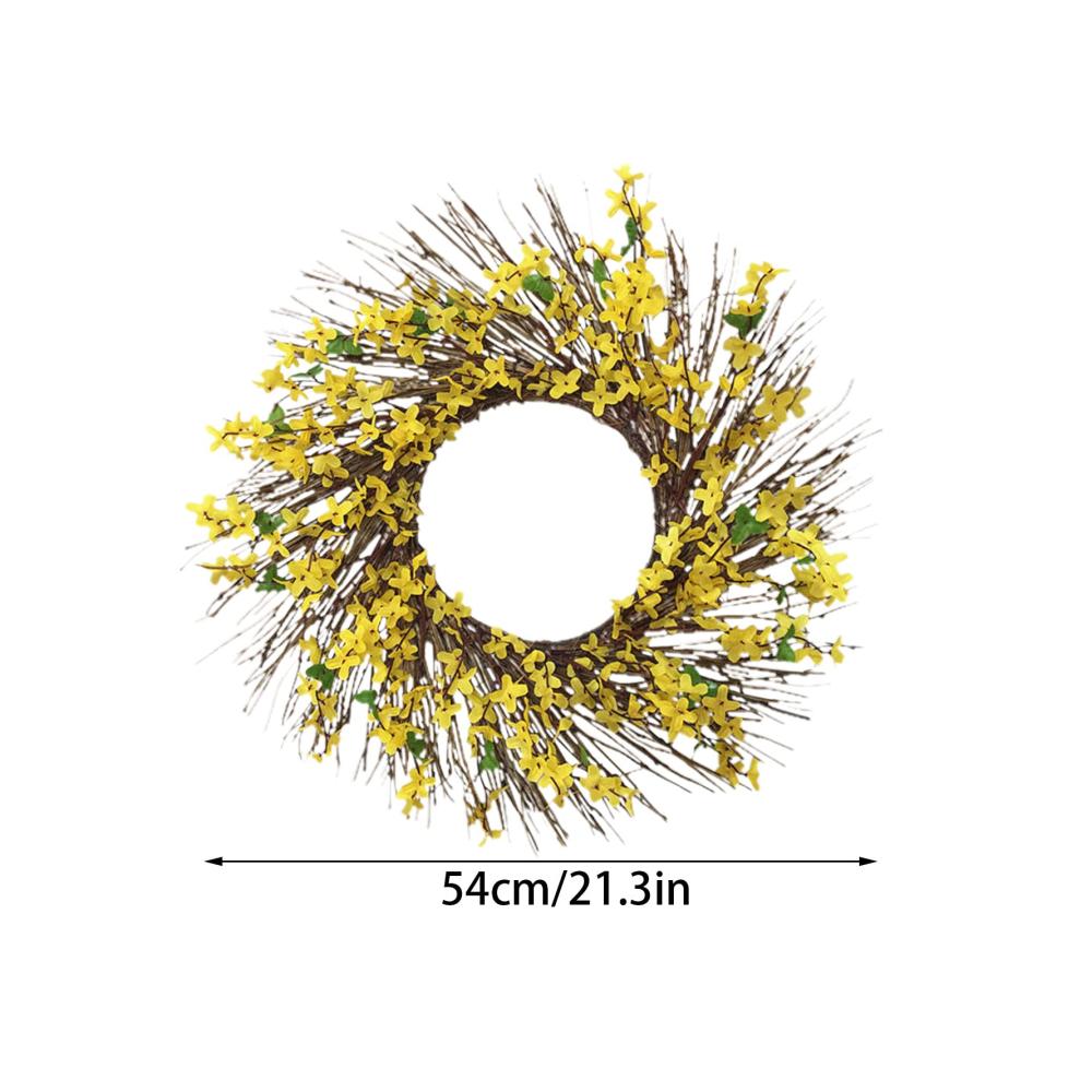 21 Zoll Frühlings-Haustür-Kranz Künstlicher Forsythien-Blumenkranz Blüten-Cluster & Seidenblätter auf Weinrebe - Ideal für Fenster Garten & Hochzeiten Bauernhaus-Stil Dekoration (1