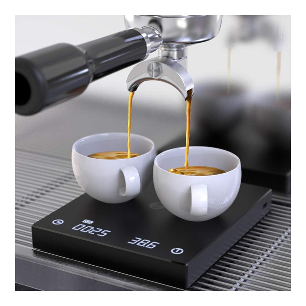 Präzise Kocherlebnisse Digitale Küchenwaage mit Timer für Espresso & Filterkaffee | Elektronische Waage 2KG 0.1g Schwarz