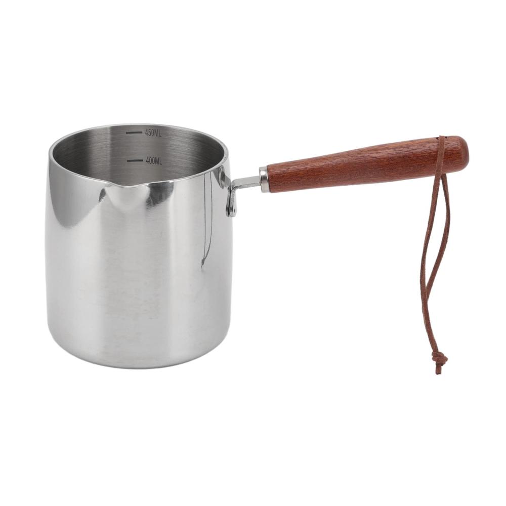 Edelstahl Milchtöpfe Set – Mini Butterwärmer & Saucen Topf mit Holzgriff – Idealer Kochtopf für Milch Schokolade & mehr – 450ML