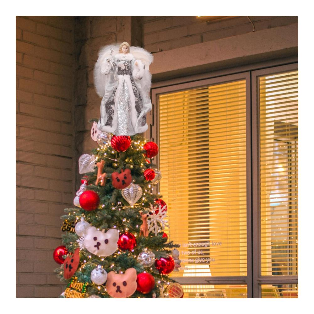 Verzaubern Sie Ihren Weihnachtsbaum mit einem himmlischen Glanz - Spitzen-Engel Baumspitze mit Federflügeln | 708-Zoll-Engel-Figur - Perfektes Festtagsornament