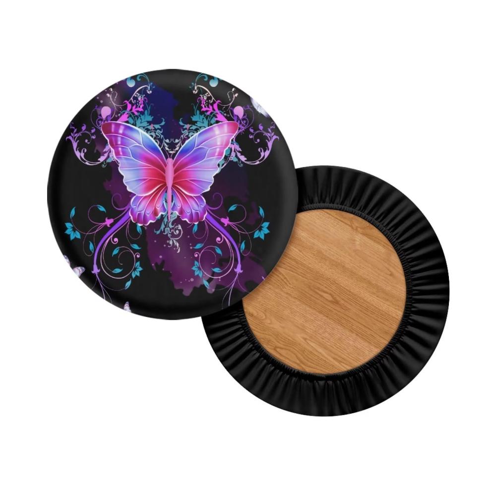 Lila Schmetterling Druck Sitzauflagen Set – Elastische Hockerbezüge für 305-406 cm Hocker – Waschbare Runde Sitzkissen – 2er Pack – Größe L