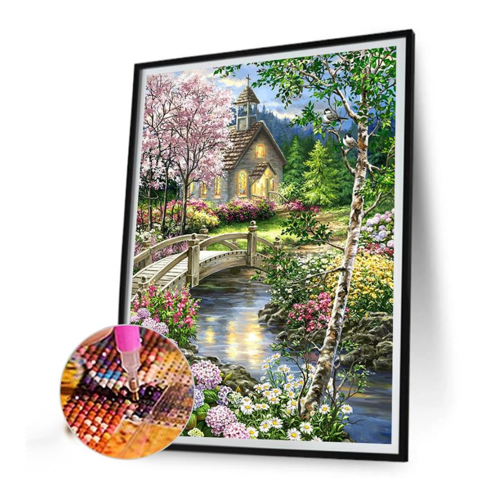 5D-Diamantgemälde Sets Vollständige runde Bohrer teilweise AB idyllische Landschaft 45x60cm - DIY Malerei für kreative Stunden