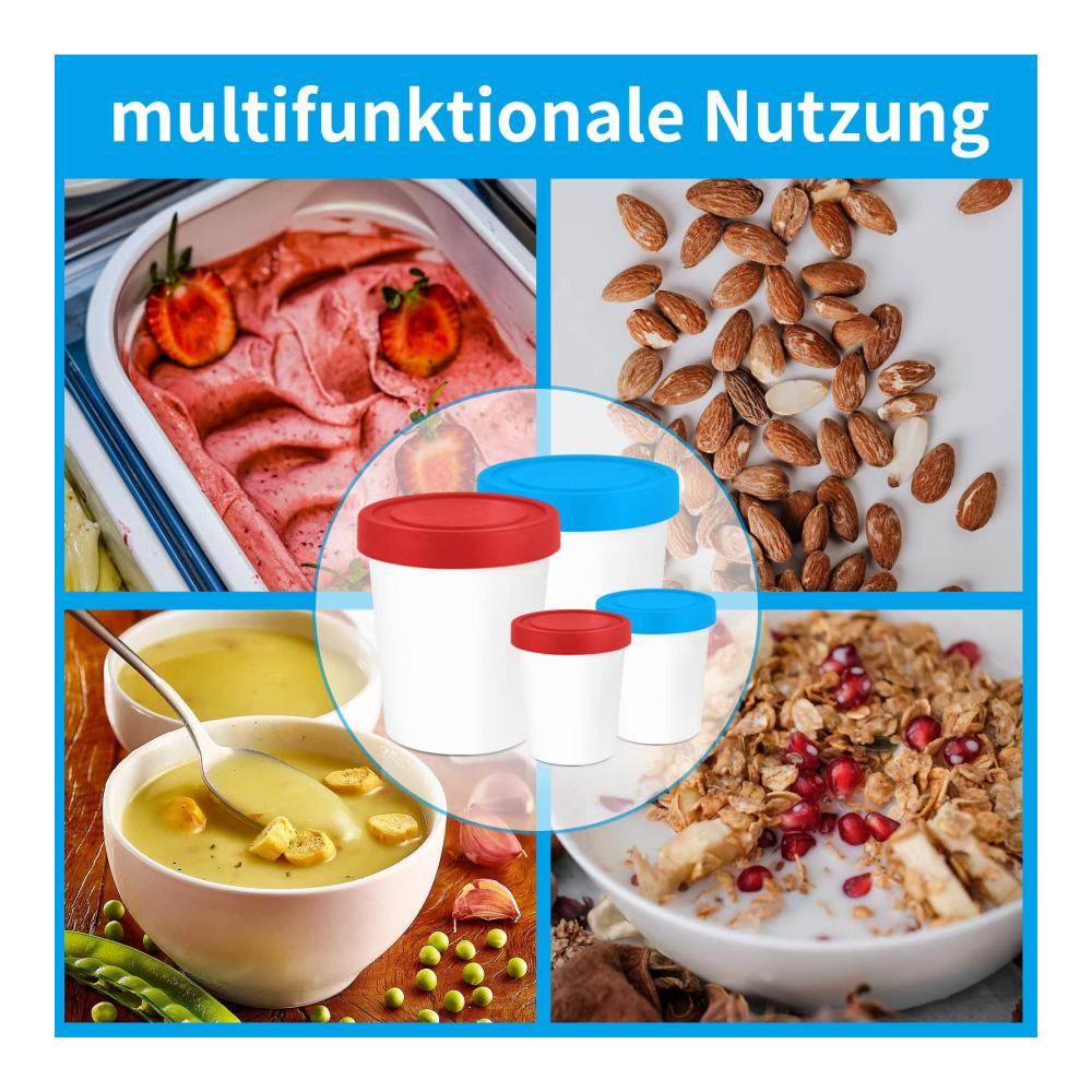 4er Set Vorratsdosen für Speiseeis | Mit Deckel für Frische | Praktische Eiscreme Aufbewahrungsbehälter | Ideal für selbstgemachtes Eis und Meal Prep | Groß und klein | BPA
