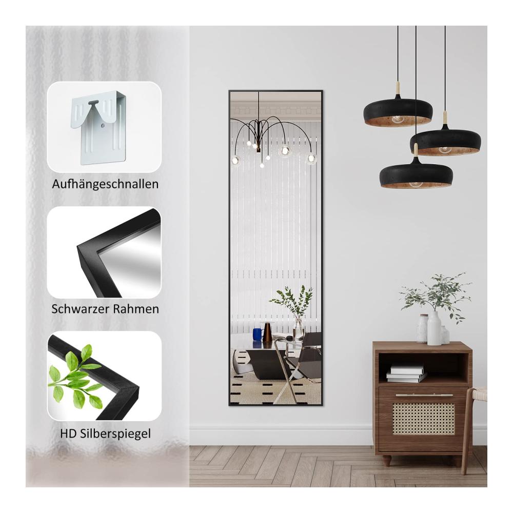 Modernes Design Großer Standspiegel Schwarz Metallrahmen für Schlafzimmer & Ankleidezimmer - Wandspiegel Rechteckig 150x50cm - Hochwertiger Ganzkörperspiegel