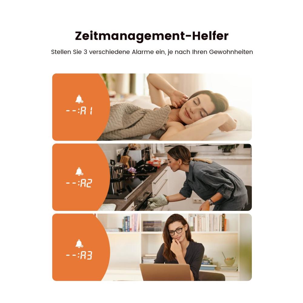 Digitale Wecker Uhr mit 3 Alarmen & Snooze LED Display mit Schallsteuerung USB-betrieben - Mini Holz Wecker für Schlafzimmer Nachttisch - Moderner Tischwe
