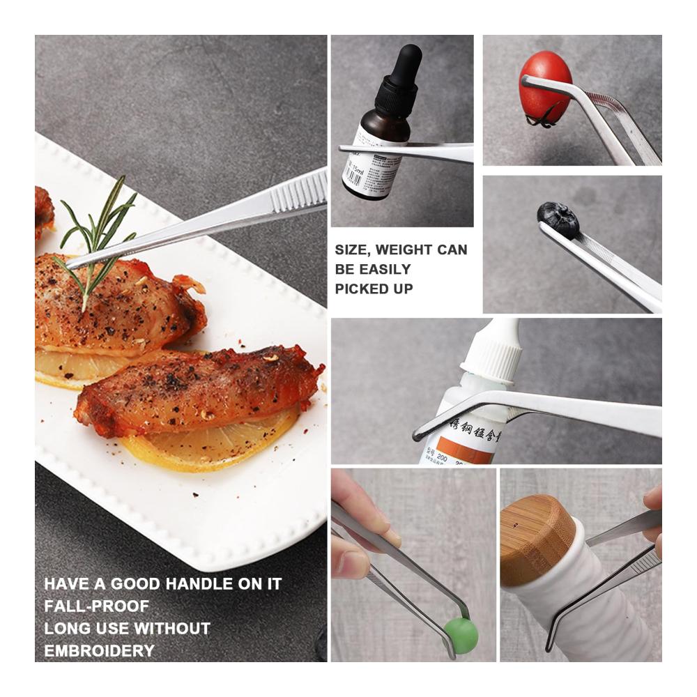 Premium Grill- und Küchenzangen Set 2 Ellbogen- und 2 Gerade Zangen aus Edelstahl für präzises Kochen - Fleisch Fisch Gemüse - Langlebig und vielseitig - BBQ Zubehör für Grill