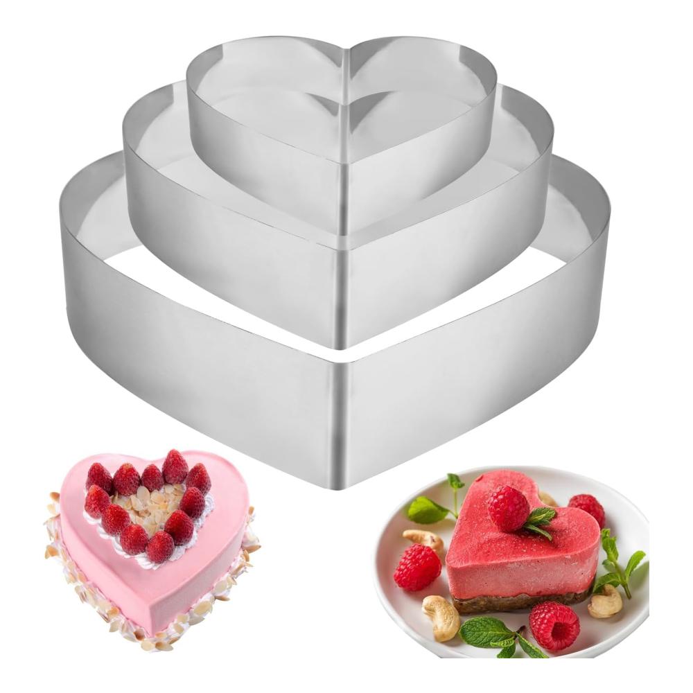 Premium Herzbackformen Set | 3 Stück 10/15/20 cm | Hochwertige Tortenringe & -rahmen aus Edelstahl | Ideal für Schichtkuchen Tortendeko & mehr | Back Zubehör für perfekte Kreationen