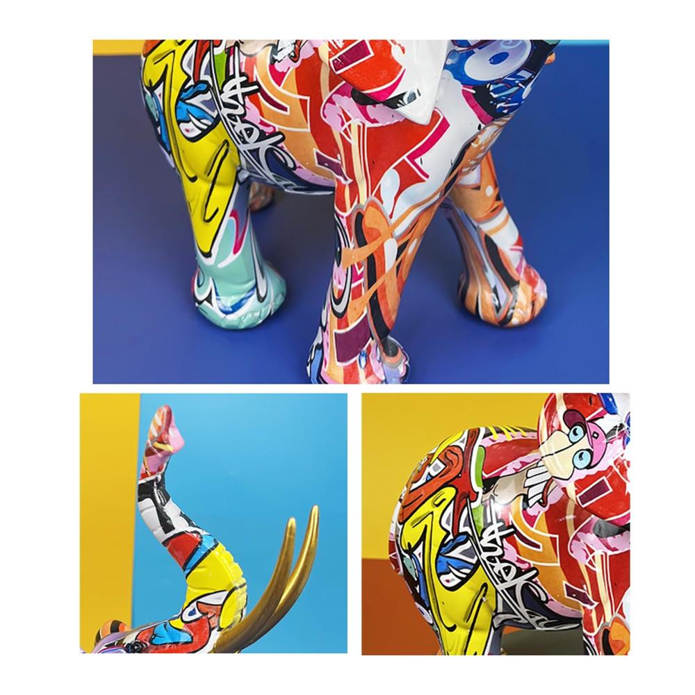 Buntes Elefanten-Skulptur-Dekor Kreative Graffiti-Tier-Desktop-Ornament Aus Harz Für Zuhause & Büro. Tischdekoration für Wohnzimmer Bücherregal & Veranda. Büro-Arrangement (Farbe B Größe S