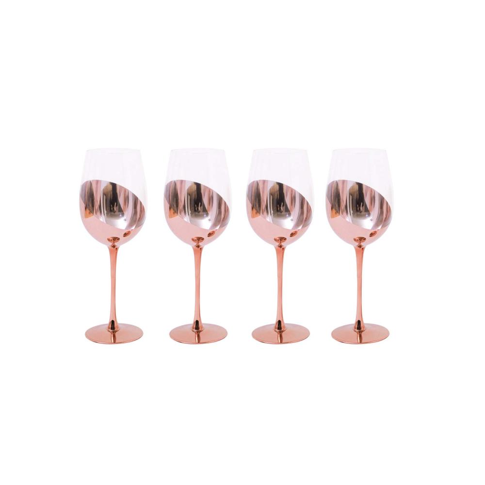 Exklusive Rotweingläser aus Kupfer - Set mit 4 stilvollen Stielgläsern für Weinliebhaber - Hochwertige Metallbeschichtung - 414ml Fassungsvermögen - Ideal für Weinproben und besondere Anlässe