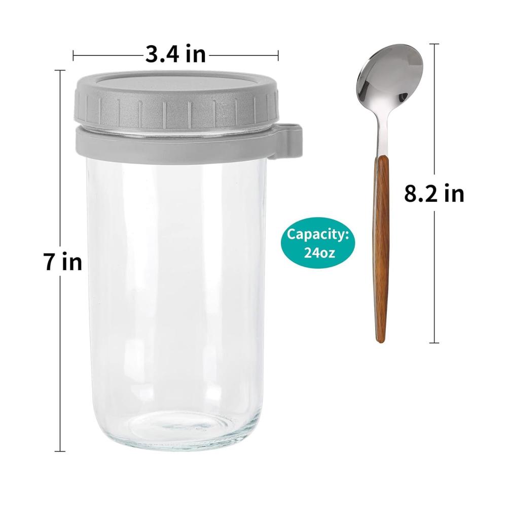 2er Set Glas-Frischhaltedosen für Haferflocken über Nacht - 680 ml Einmachgläser mit Deckel und Löffel inklusive. Praktischer Haferbehälter langlebig und ideal für gesunde
