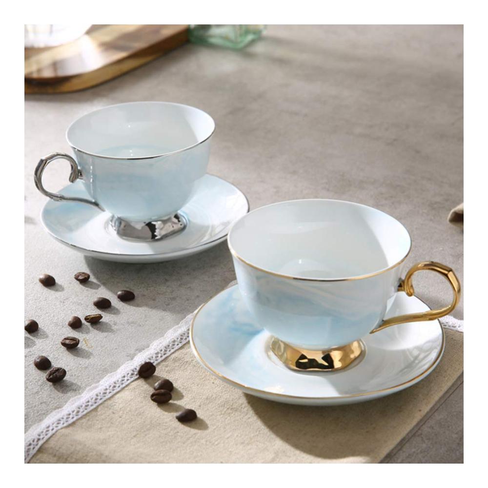 Exquisites Kaffeetassen- & Untertassenset 250 ml edler rosegoldener Rand stilvoller Marmor-Look aus hochwertiger Keramik für perfekten Genuss von Kaffee Tee Latte Mokka und mehr! Ideal für zu Hause oder