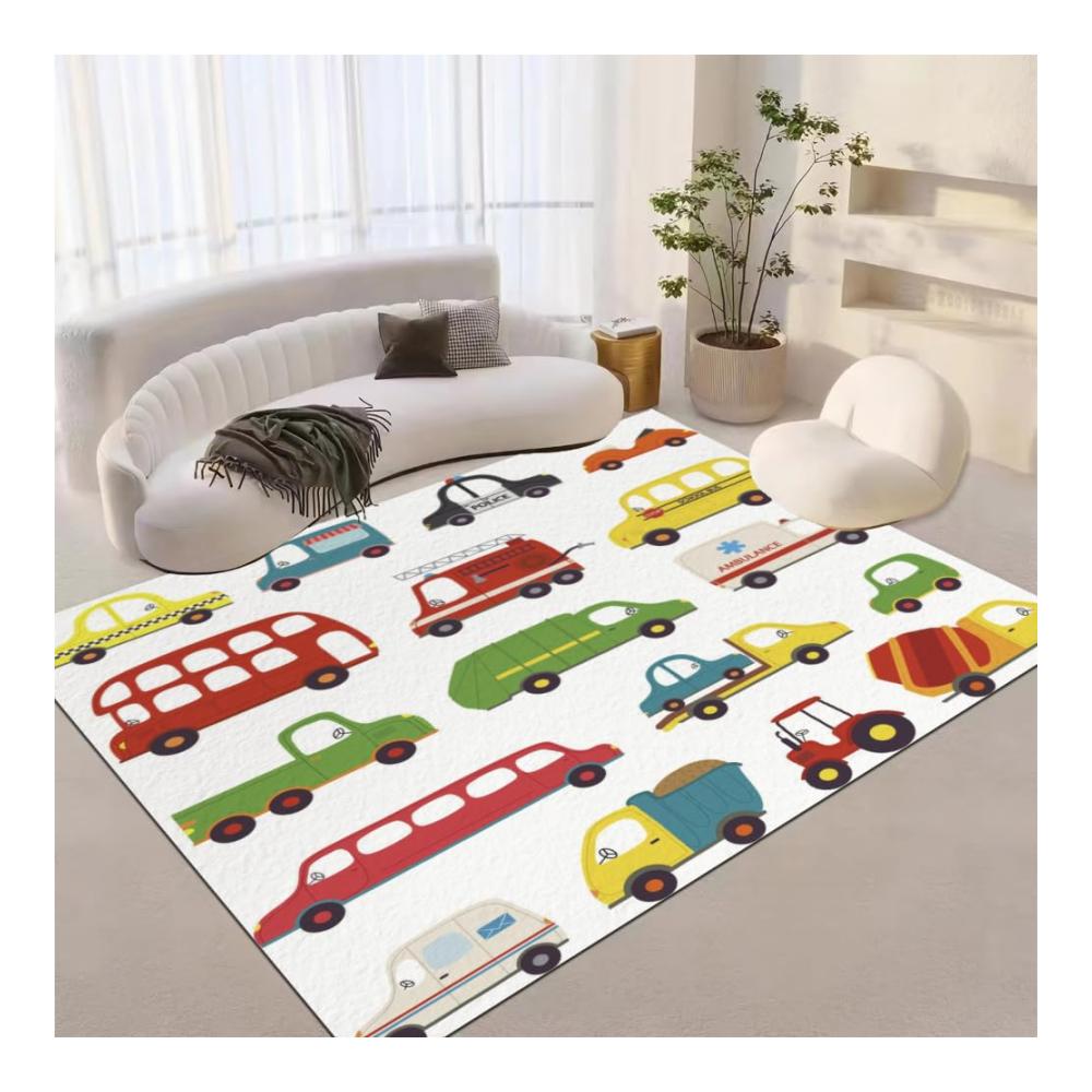 Buswagen Teppich für Kinder Moderner 3D Cartoon Auto-Design rutschfest Kurzflor Spielteppich für Kinderzimmer Schlafzimmer & Wohnzimmer 120x160 cm Teppiche Gegend
