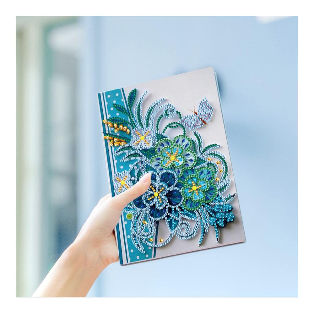 Diamant Malerei Notizblock für Erwachsene | 100 Seiten | Weiß | Schulbedarf | Schulanfang | Skizzenbuch | Ideales Geschenk für Geburtstag und Weihnachten | Blauer Phalaenopsis Blume